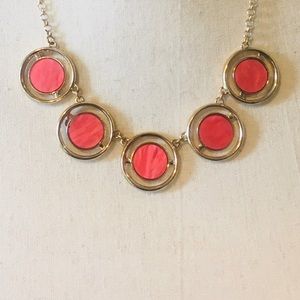 Vintage Statement Necklace - Round Coral Disks Outlined w Gold Metal